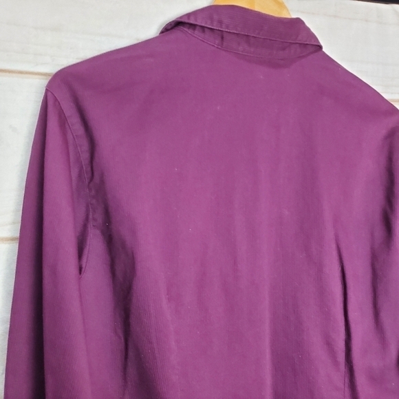 Eddie Bauer Purple Button Down Cotton Pleated Blouse with Collar Size Medium - Picture 6 of 9
